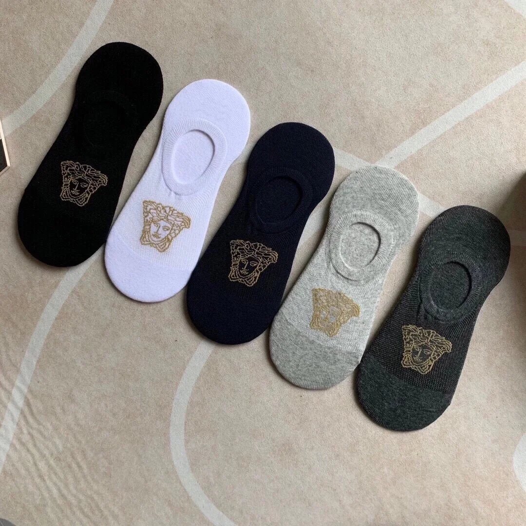 Versace Medusa Logo Ankle Socks in Gray, Heather Gray, Navy, White, and Black - 5