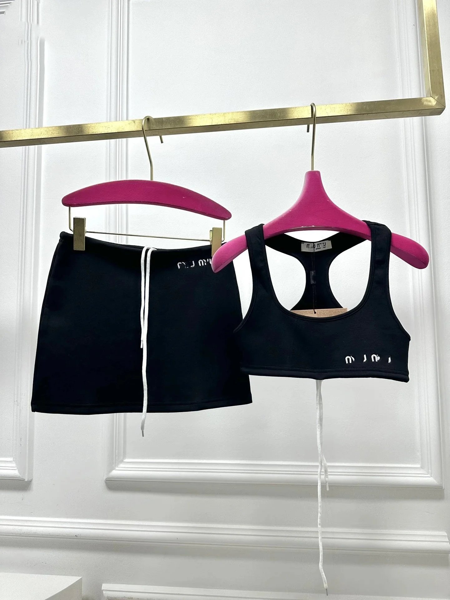 Prada Re-Nylon Triangle Logo Black Bikini Top and A-Line Skirt Set - 8