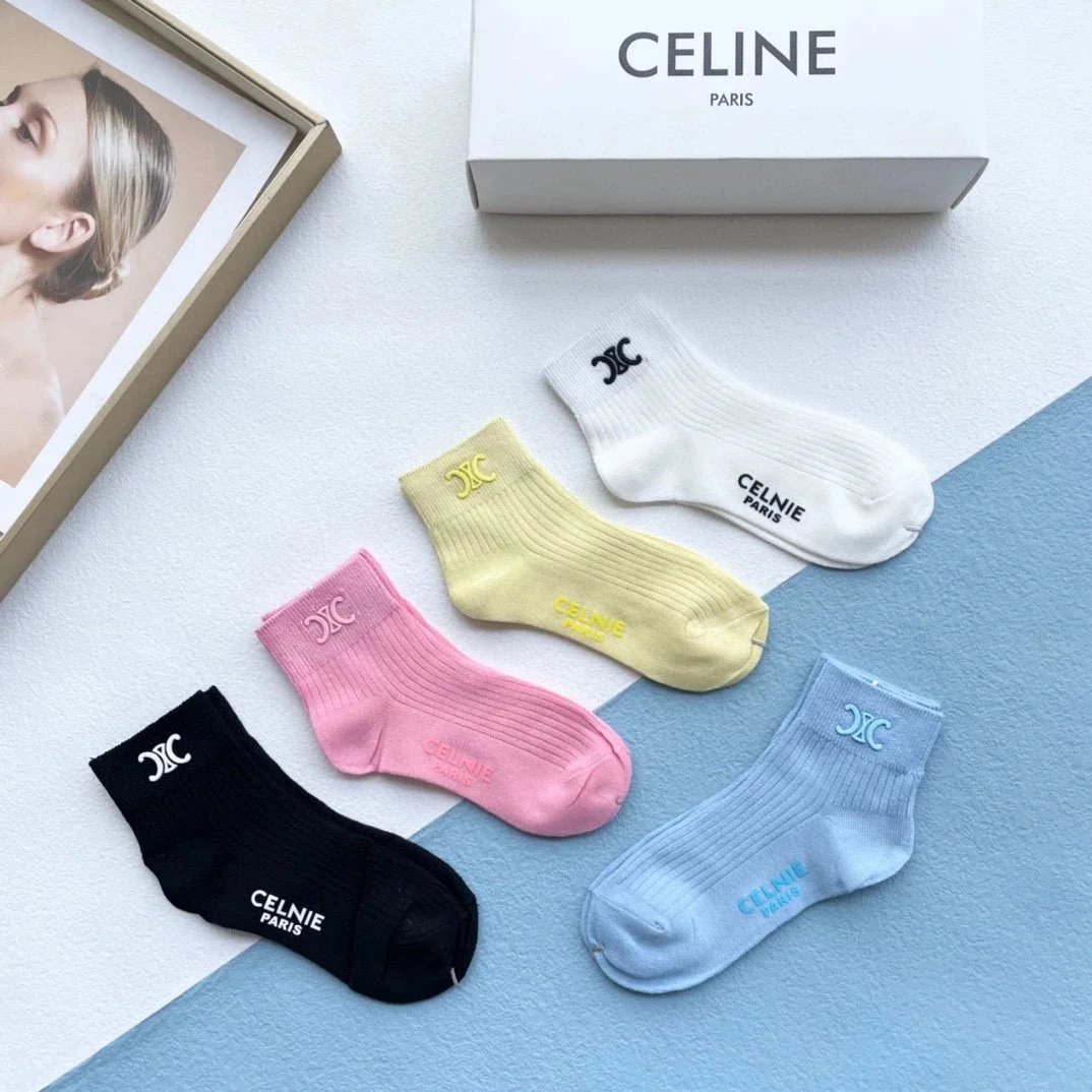Celine Logo Stripe Socks Black and White - 7