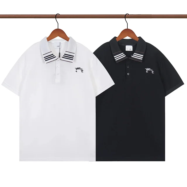 Burberry T-Shirts Short-Sleeve Polo with Striped Collar and Equestrian Knight Embroidery product detail image 6