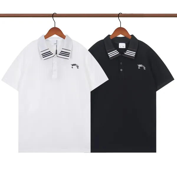 Burberry Logo-Embroidered Contrast Collar Polo Gray Tops Polo - 6