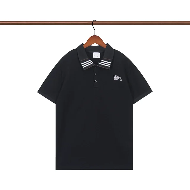 Burberry T-Shirts Short-Sleeve Polo with Striped Collar and Equestrian Knight Embroidery product detail image 5
