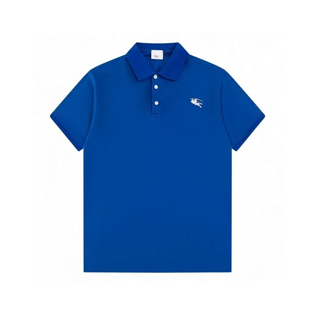 Burberry T-Shirts Short-Sleeve Polo with Striped Collar and Equestrian Knight Embroidery product detail image 14