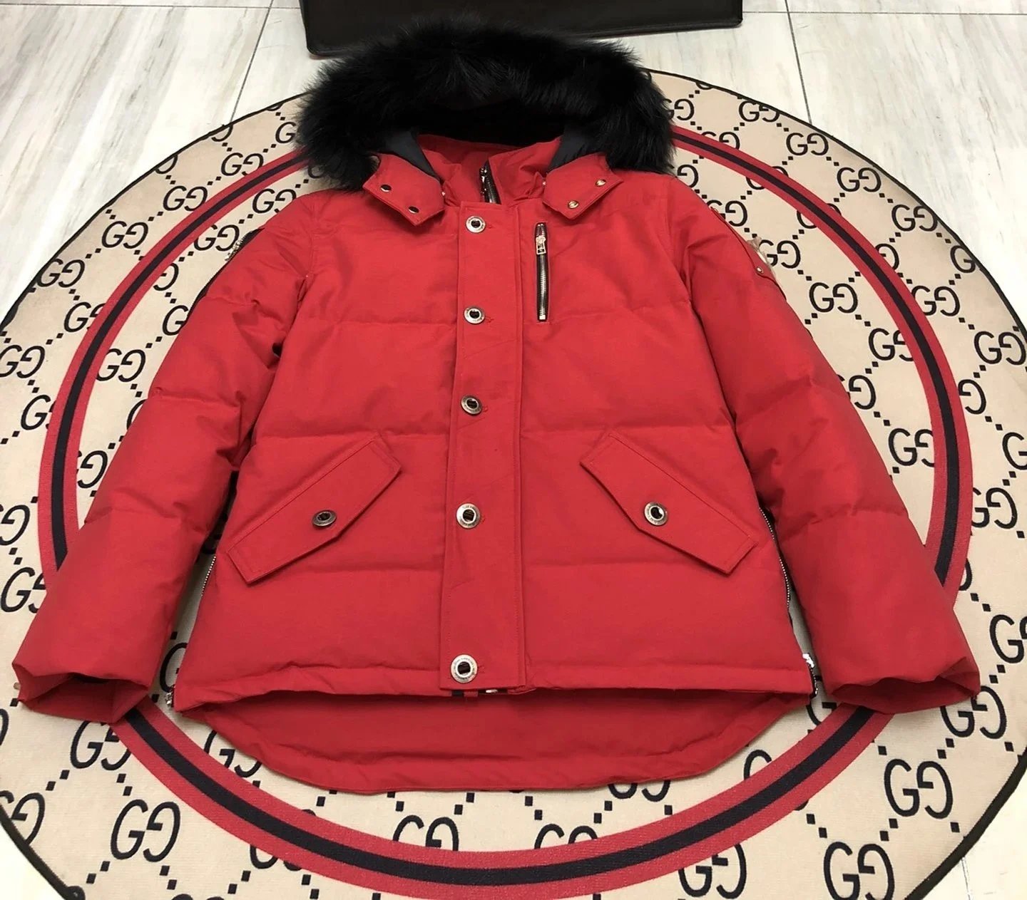 Gucci Teddy Fleece Hooded Jacket Black with Cream Stripes Outerwear - 7
