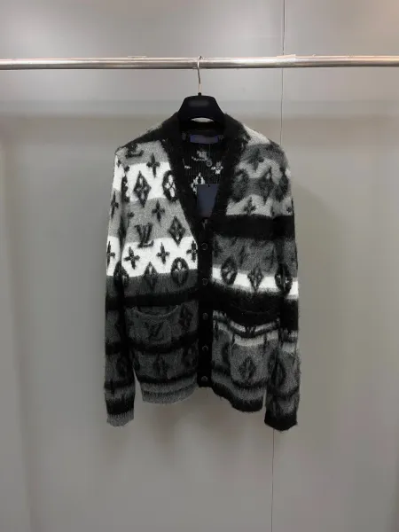 Louis Vuitton Monogram Mohair Cardigan Black White Gray Outerwear.cardigan - 1