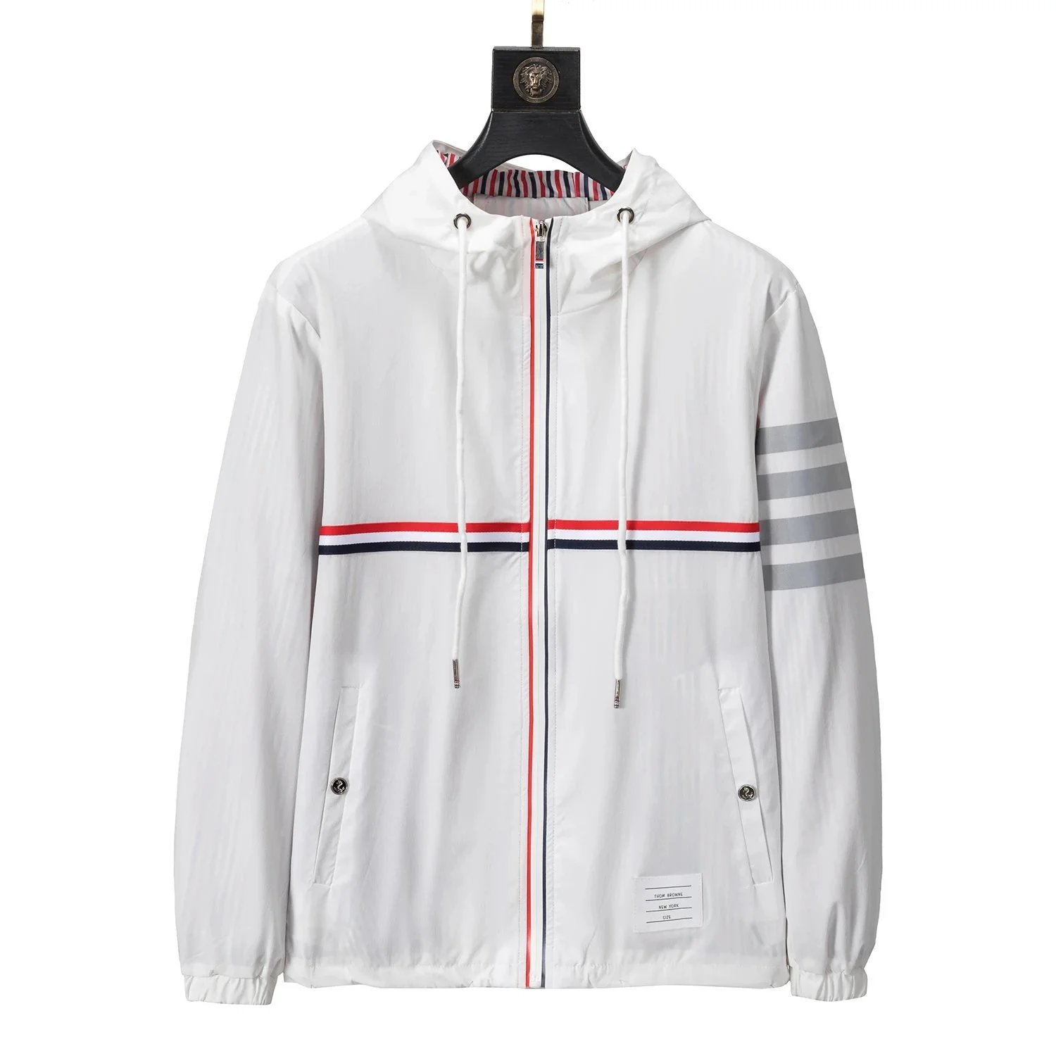 Thom Browne Windbreaker Gray with Four-Bar Stripe Jacket Outerwear - 3