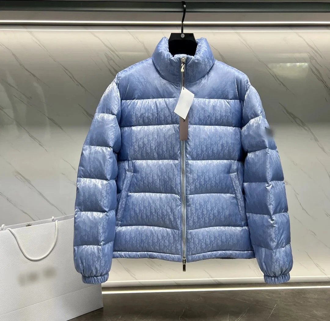 Dior Oblique Print Hooded Down Jacket Navy and White - 3