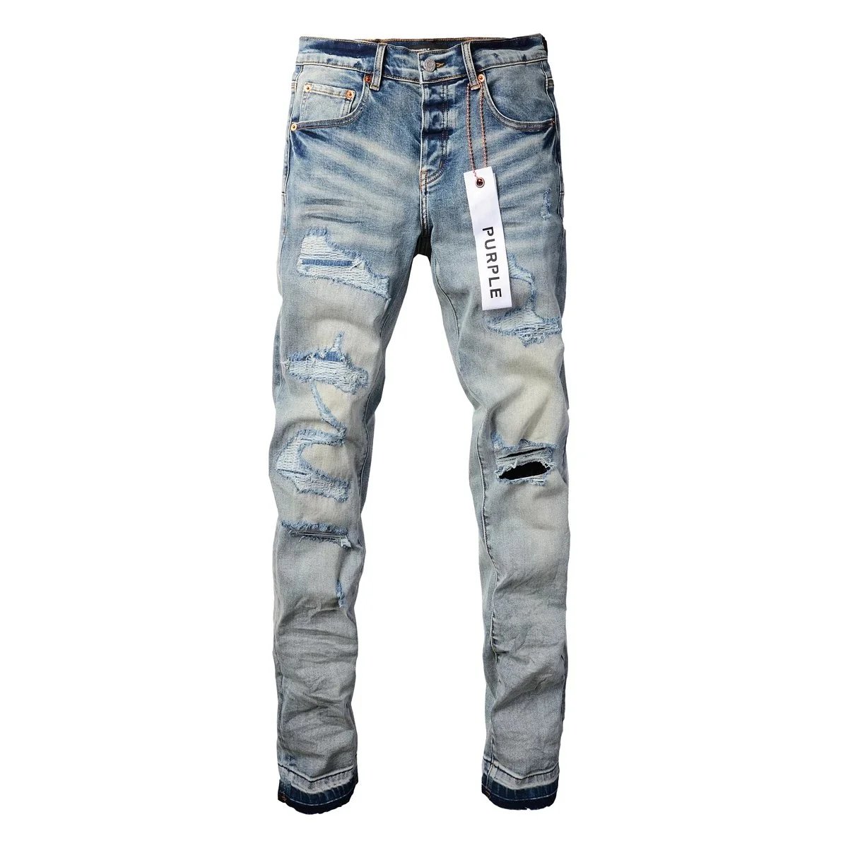 Design Distressed Yellow-Panel Jeans Dark Wash - 11