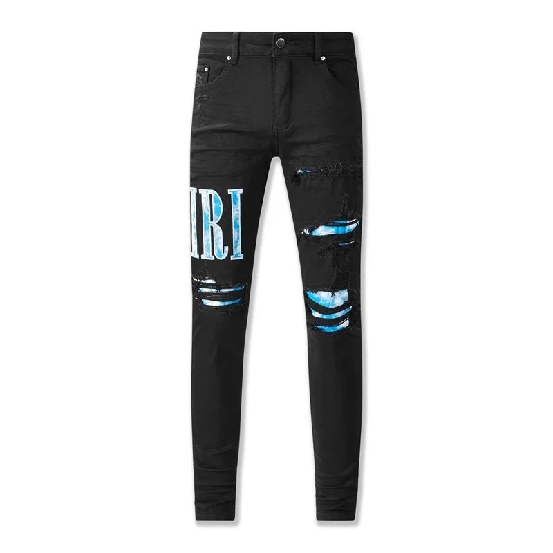 Amiri Distressed Logo Print Black Jeans - 9