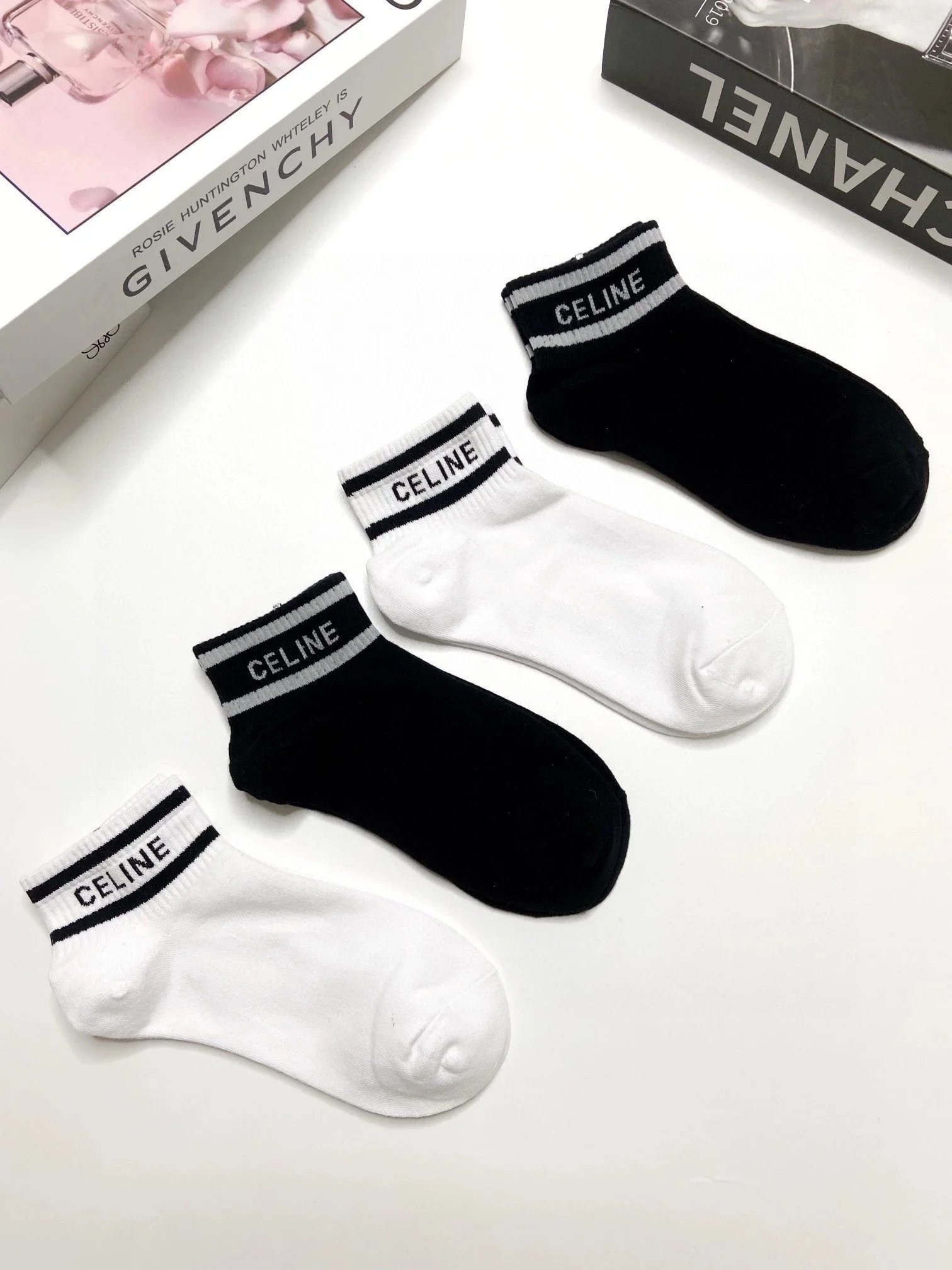 Celine Céline Paris Logo Print Socks Black and White Socks - 8