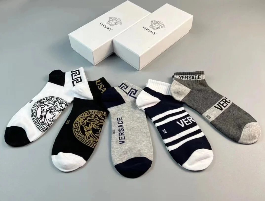 Versace Medusa Logo Ankle Socks in Gray, Heather Gray, Navy, White, and Black - 3