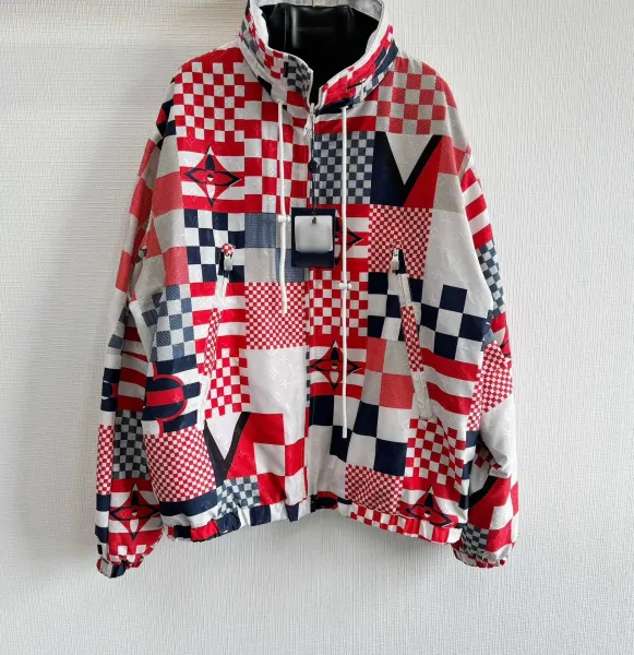 Louis Vuitton Patchwork Checkerboard Windbreaker Red White Navy Multicolor Jacket Outerwear.windbreaker - 1