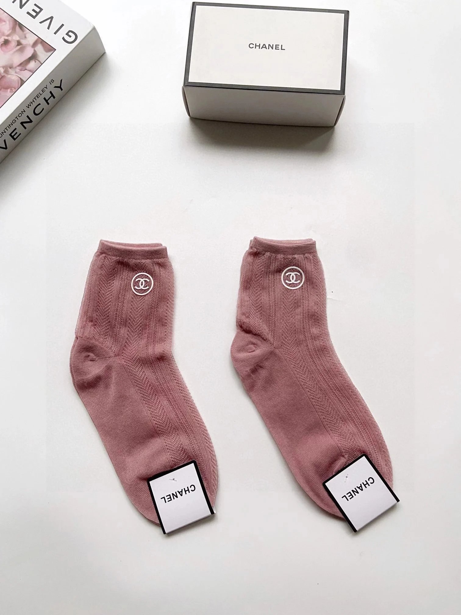 Chanel Logo Socks Black and White - 7