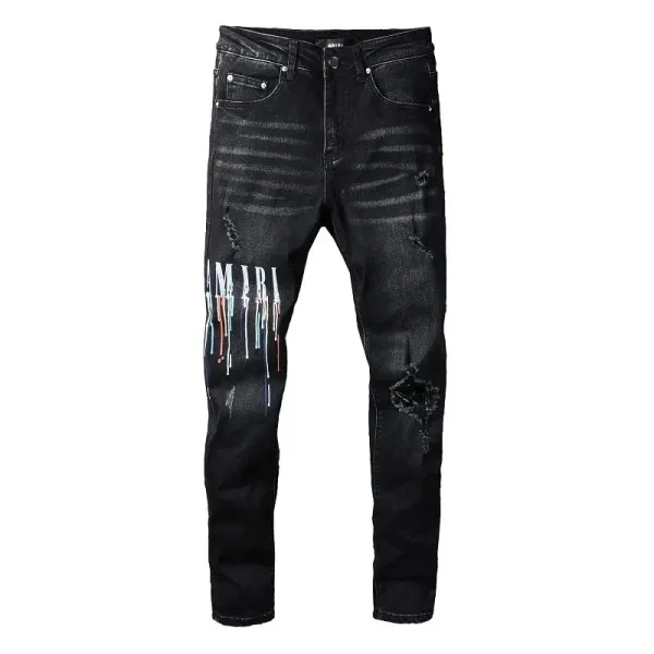 Purple Brand Paint Splatter Slim Fit Light Wash Jeans - 15