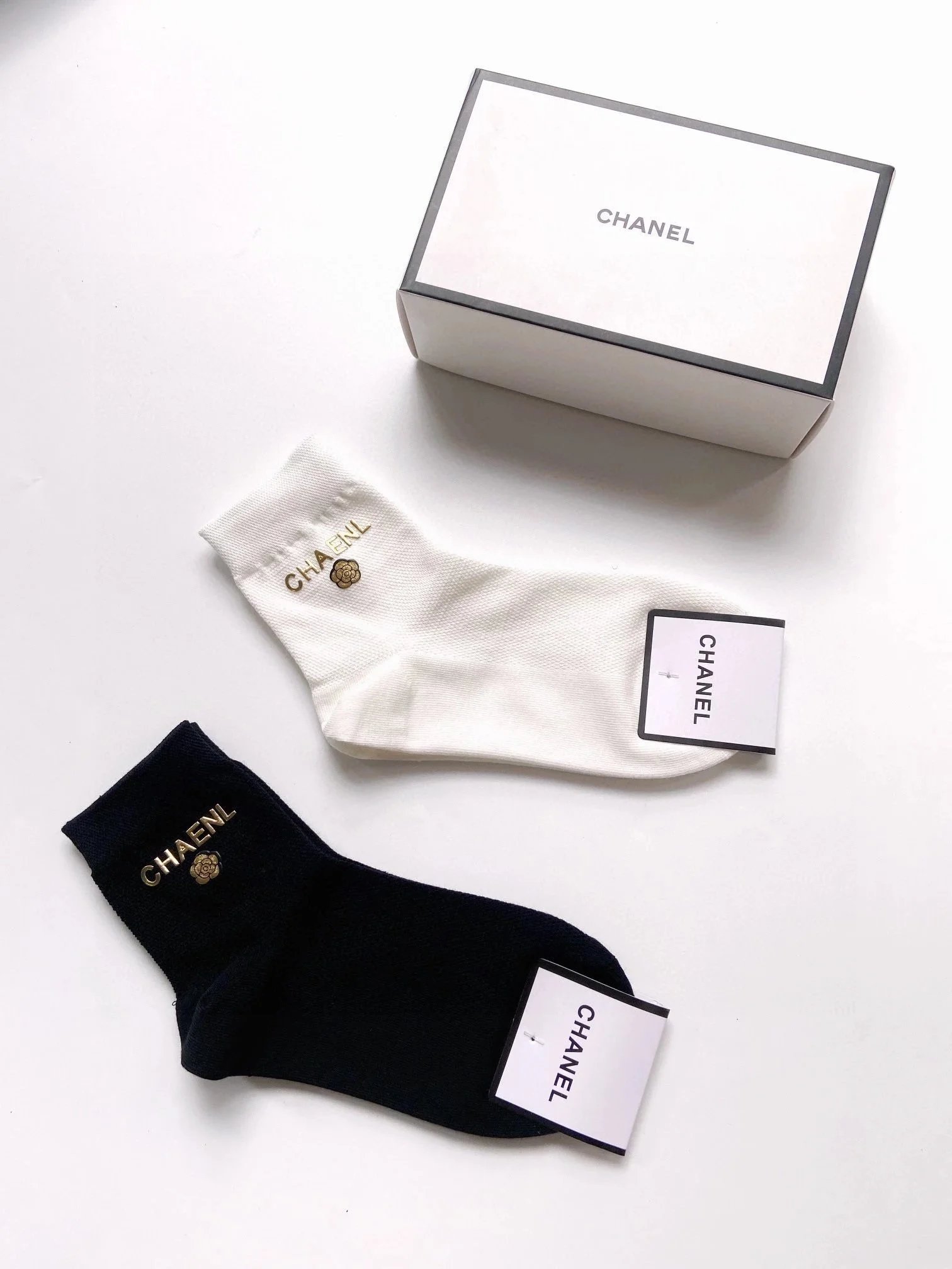 Chanel Logo Socks Black and White - 13