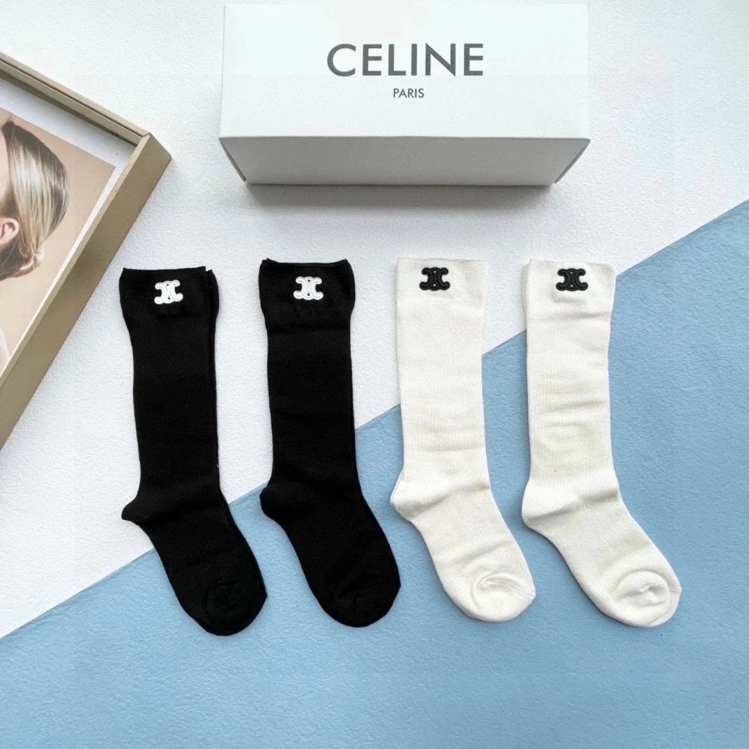 Celine Logo Stripe Socks Black and White - 2