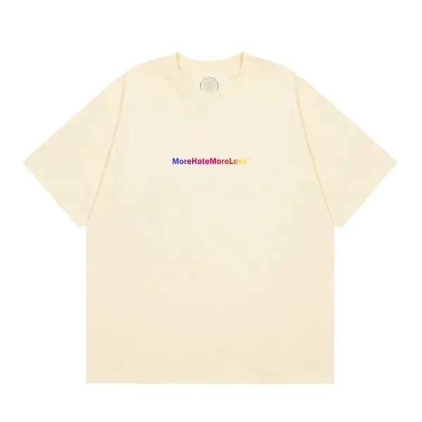 Design MoreHateMoreLove Rainbow Print Cream T-Shirt - 1