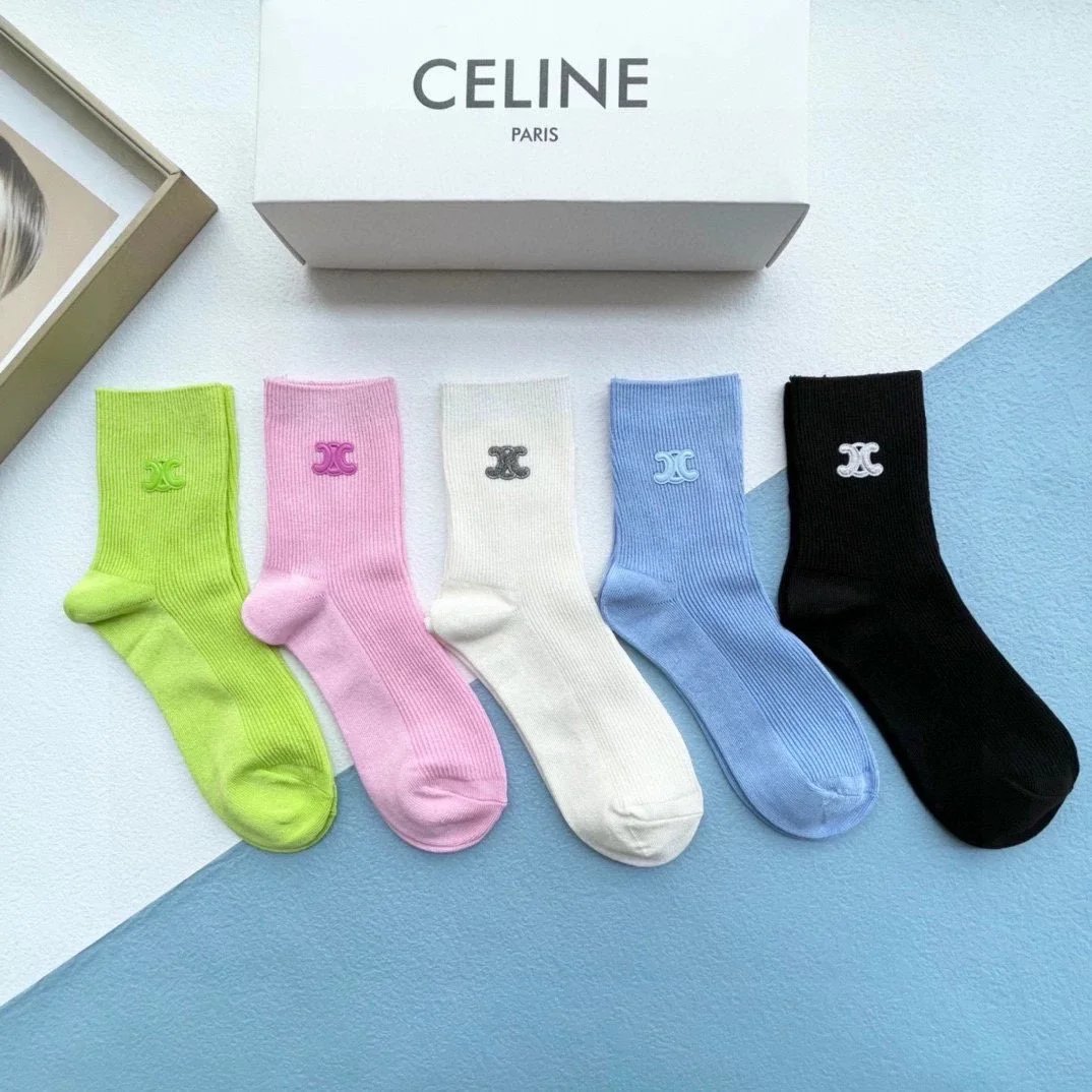 Celine Logo Stripe Socks Black and White - 9