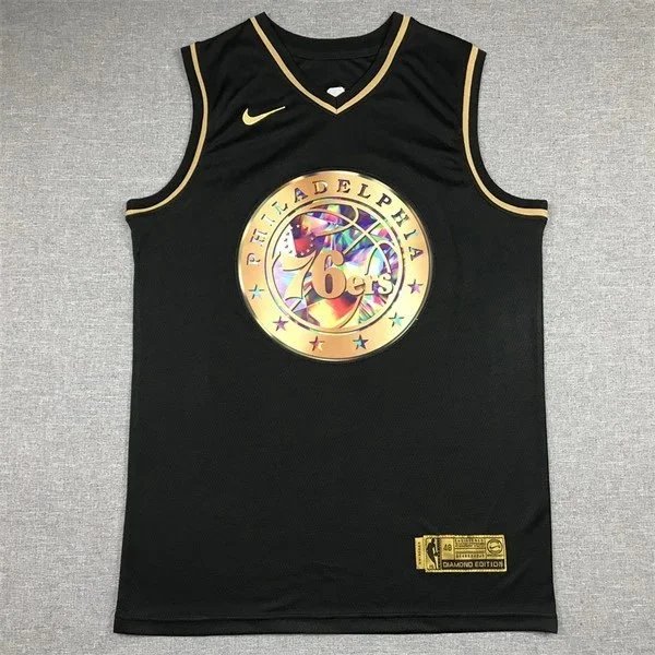 Philadelphia 76ers Diamond Edition Black Gold Basketball Jersey