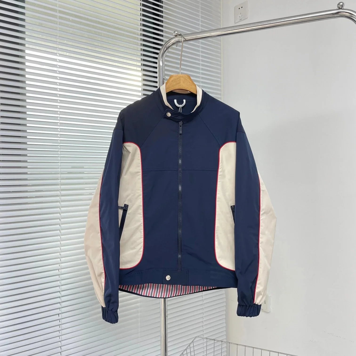 Thom Browne Windbreaker Gray with Four-Bar Stripe Jacket Outerwear - 8
