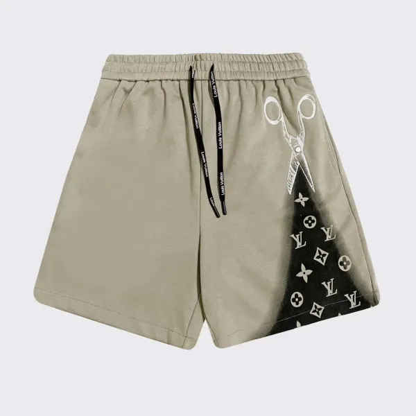 Design Vuitton Logo Print Washed Denim Shorts Gray Shorts - 9