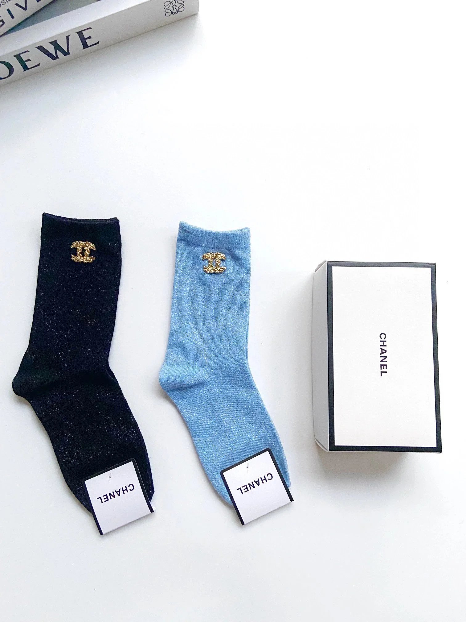Chanel Logo Socks Black and White - 6