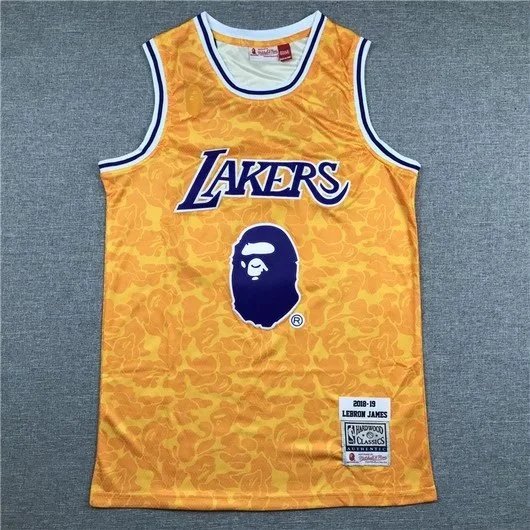 A Bathing Ape x Mitchell & Ness Lakers 2008-09 LeBron James Jersey Yellow Camo Vest-Top