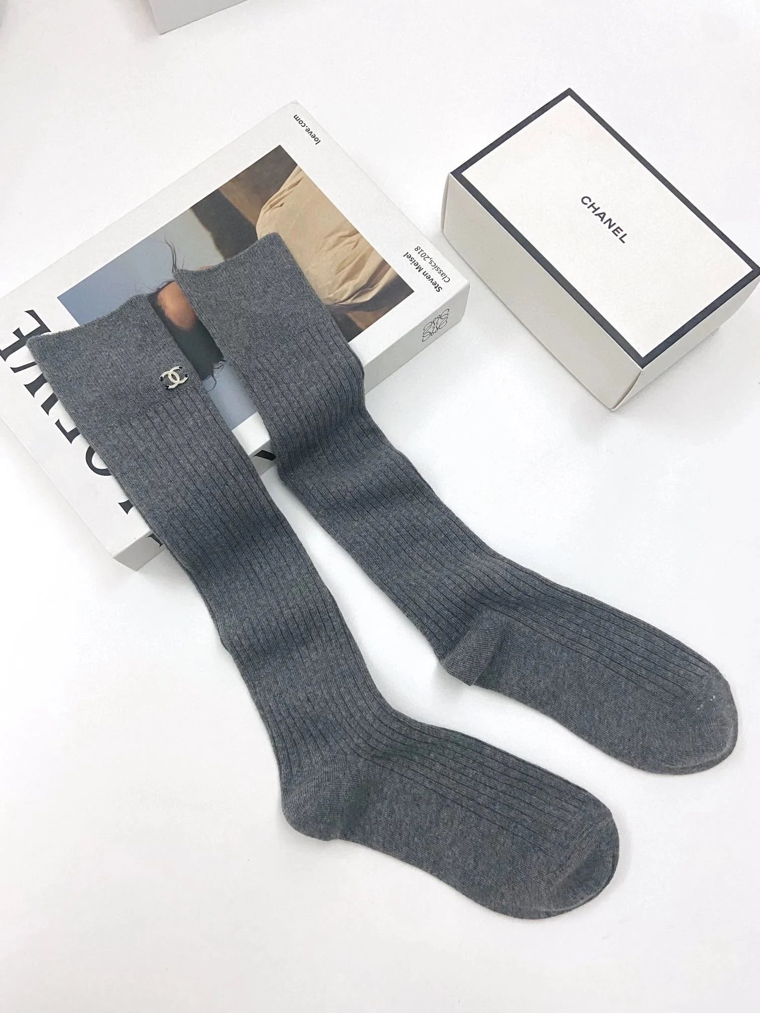 Chanel Logo Socks Black and White - 14