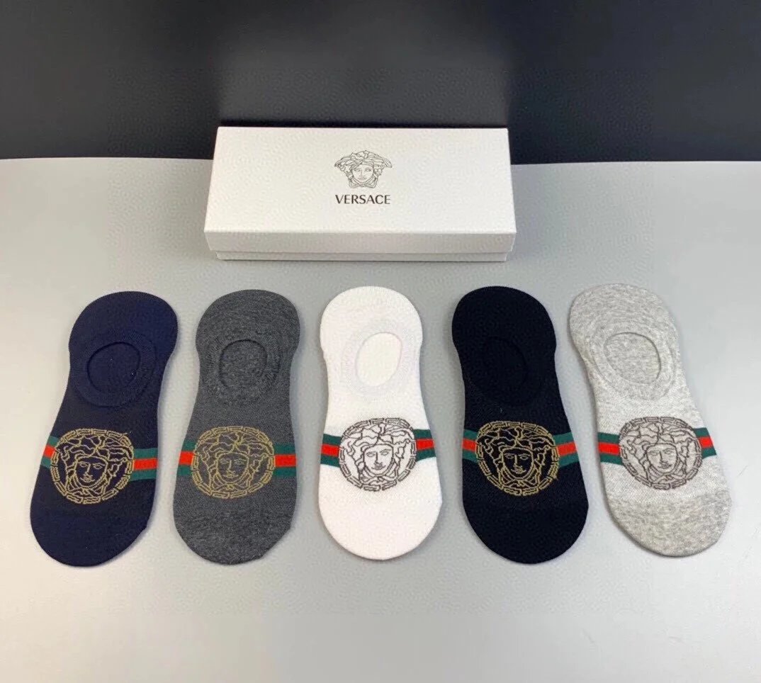 Versace Medusa Logo Ankle Socks in Gray, Heather Gray, Navy, White, and Black - 7