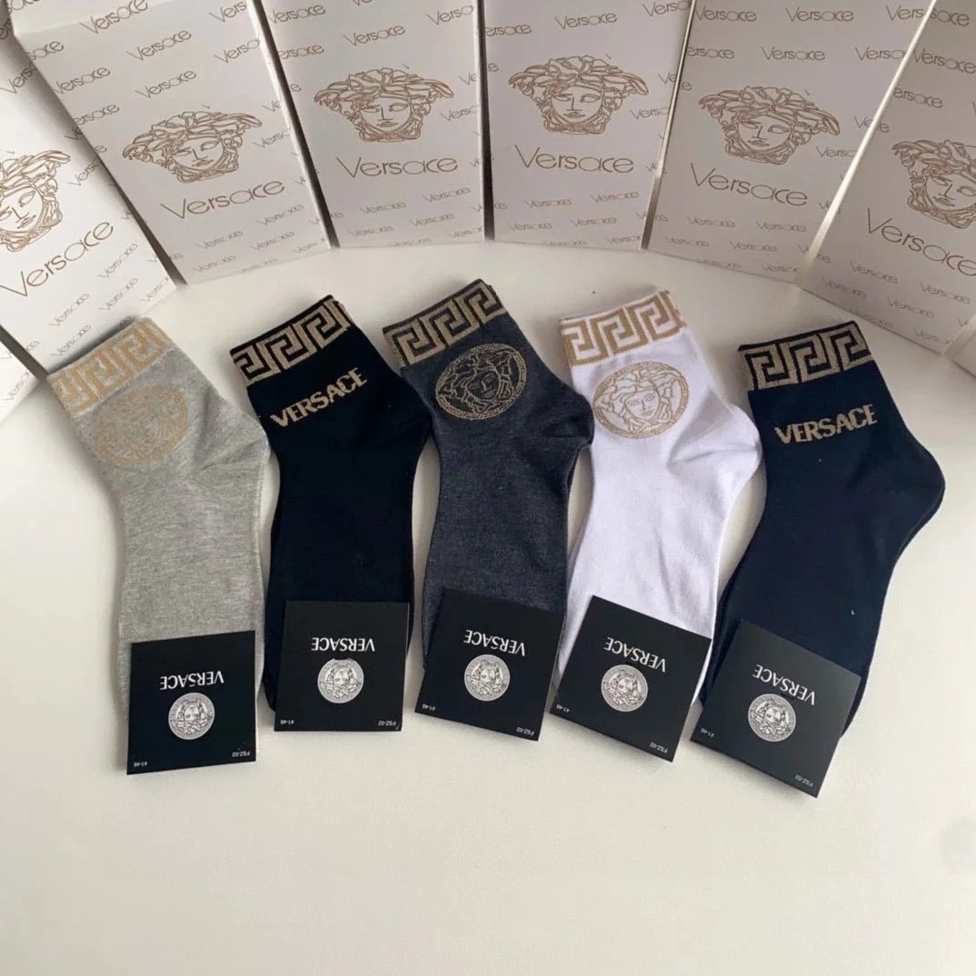 Versace Medusa Logo Ankle Socks in Gray, Heather Gray, Navy, White, and Black - 14
