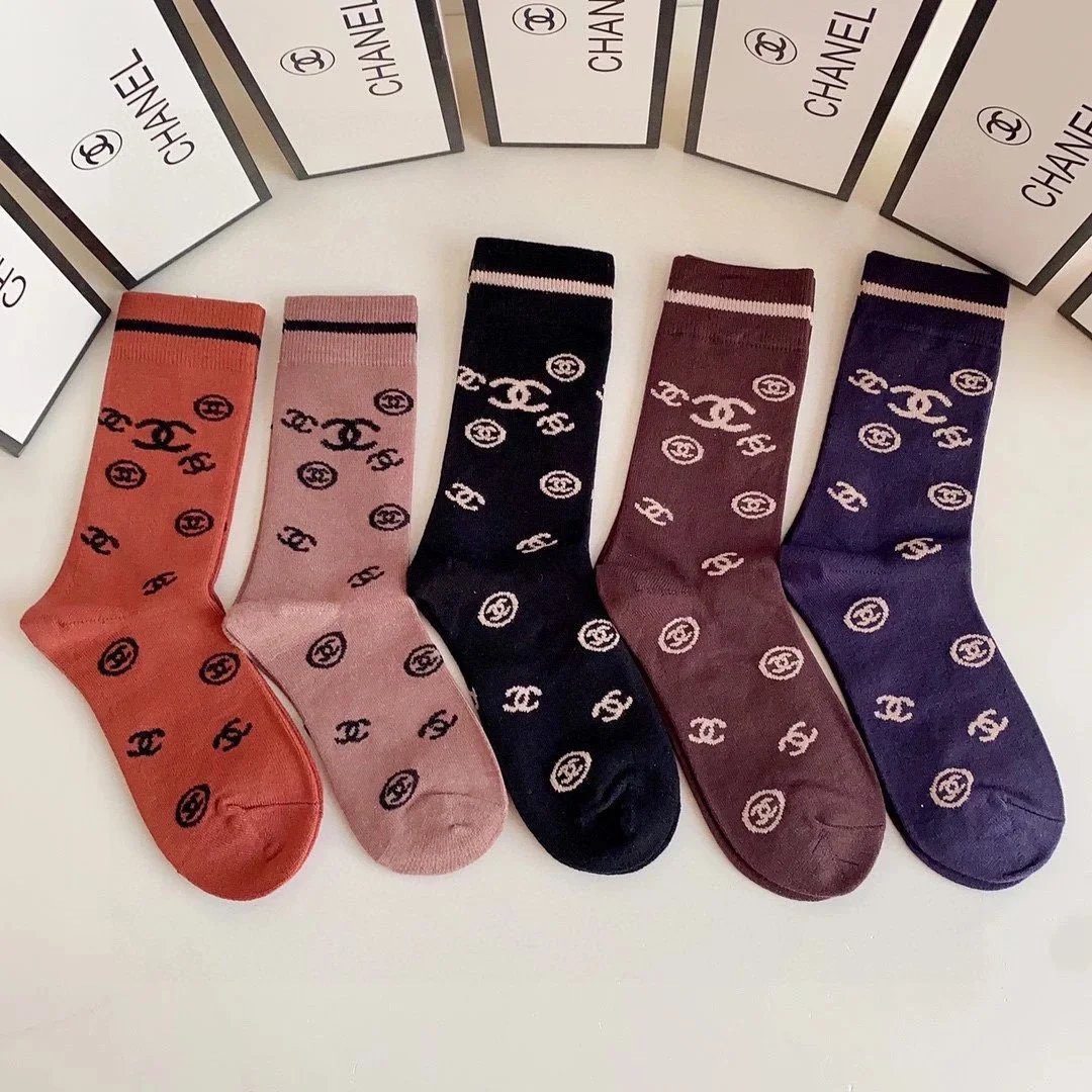 Chanel Striped Logo Socks Black and White - 14