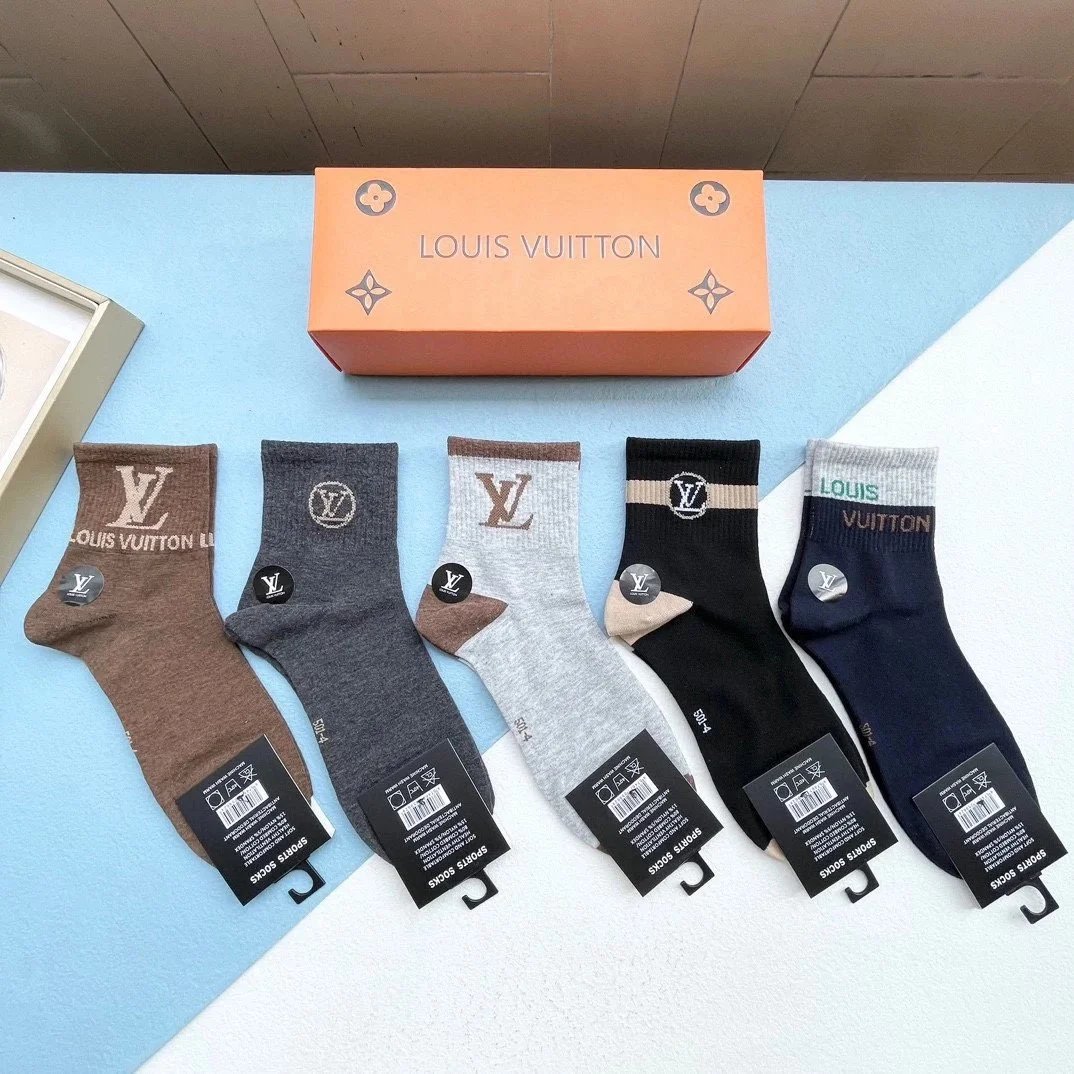 Louis Vuitton LV Monogram Embroidered Knee-High Socks Black and White - 7