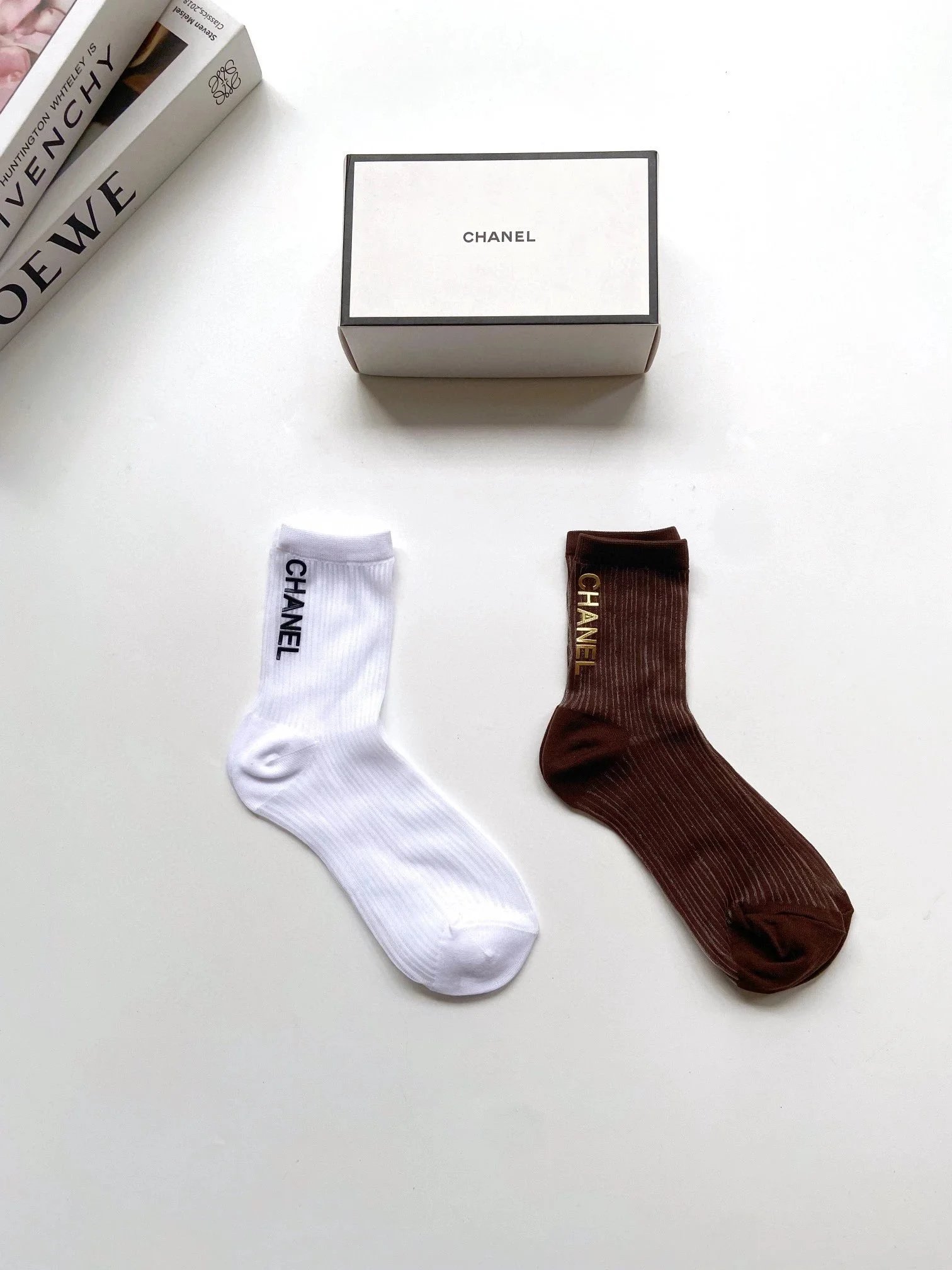 Chanel Logo Socks Black and White - 8