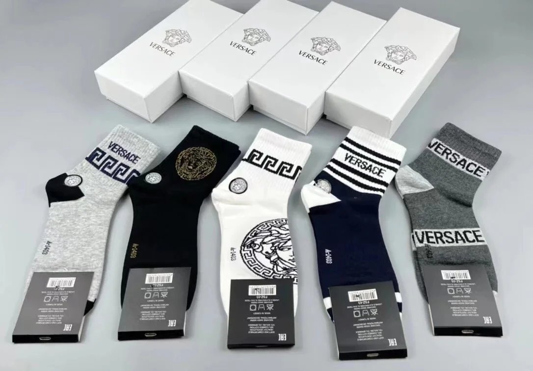 Versace Medusa Logo Ankle Socks in Gray, Heather Gray, Navy, White, and Black - 8
