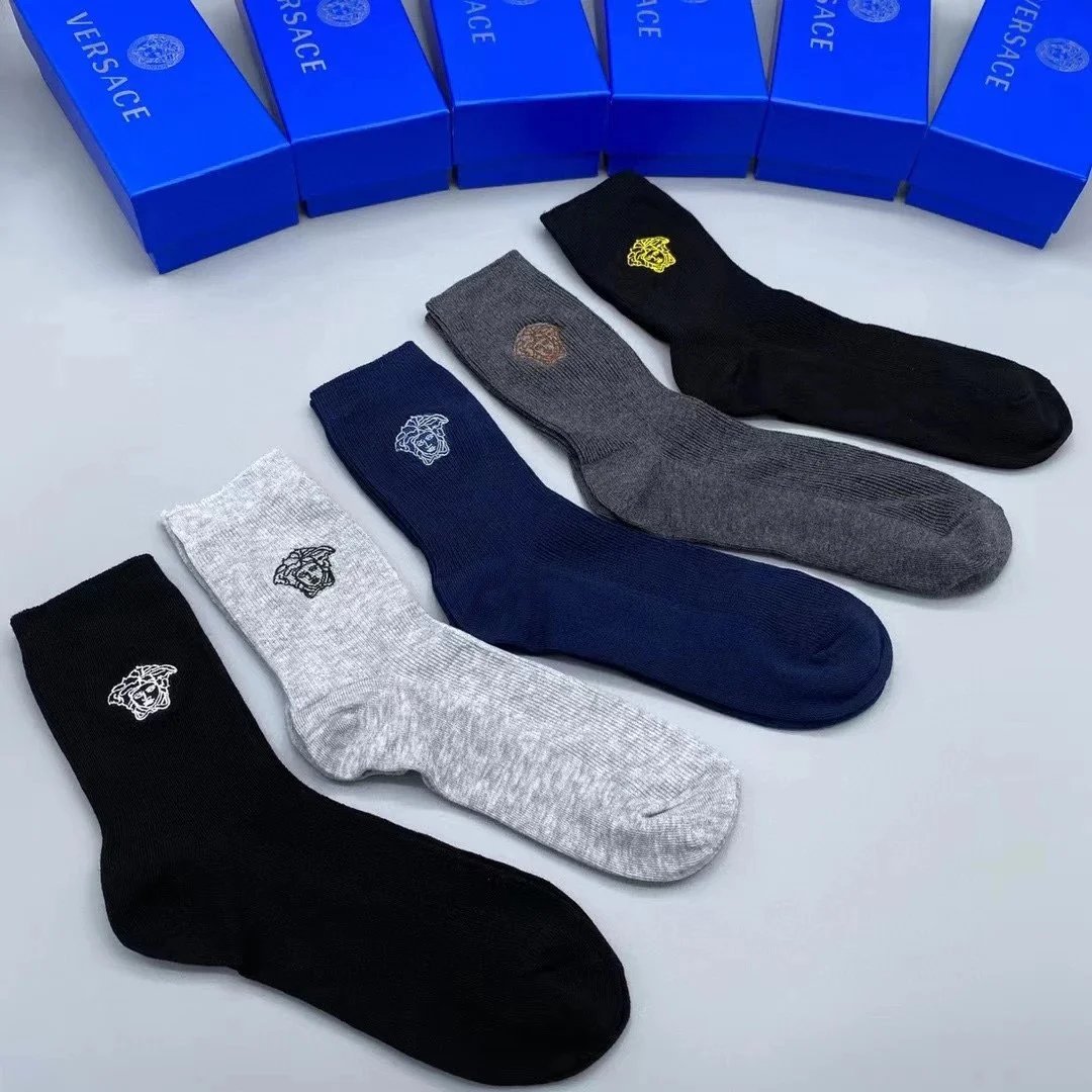 Versace Medusa Logo Ankle Socks in Gray, Heather Gray, Navy, White, and Black - 10
