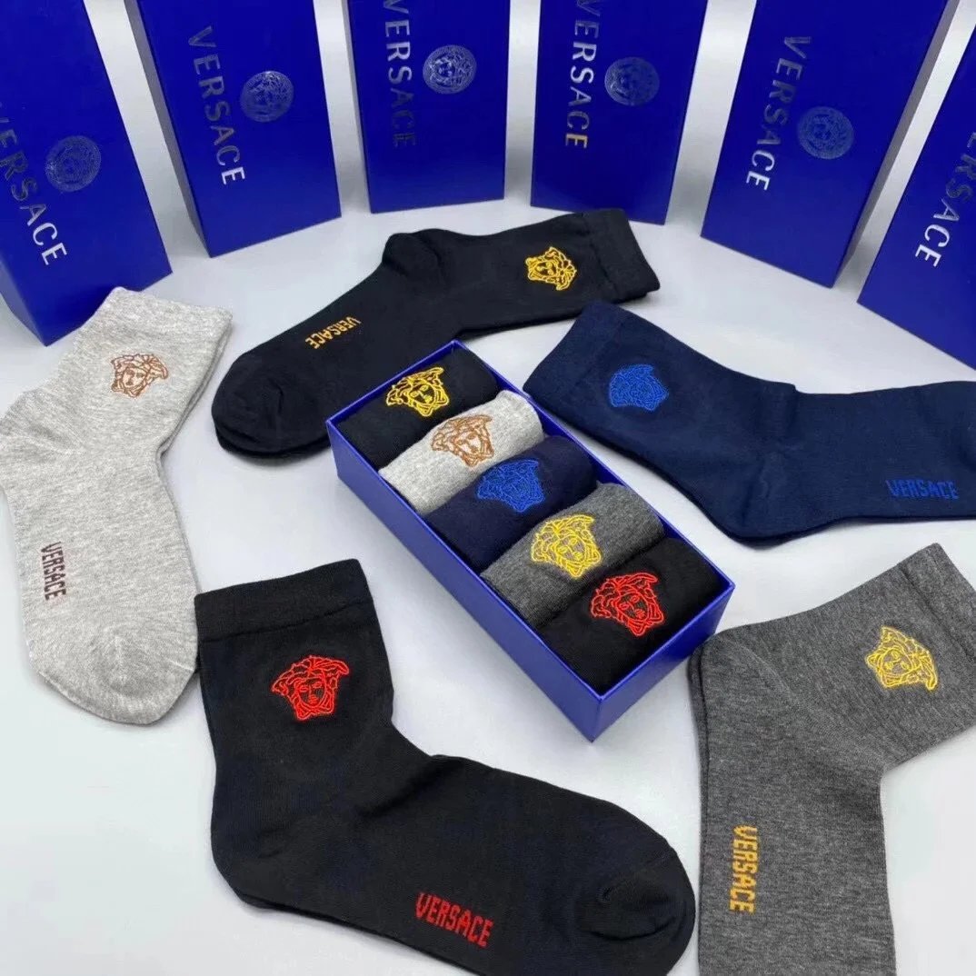 Versace Medusa Logo Ankle Socks in Gray, Heather Gray, Navy, White, and Black - 11