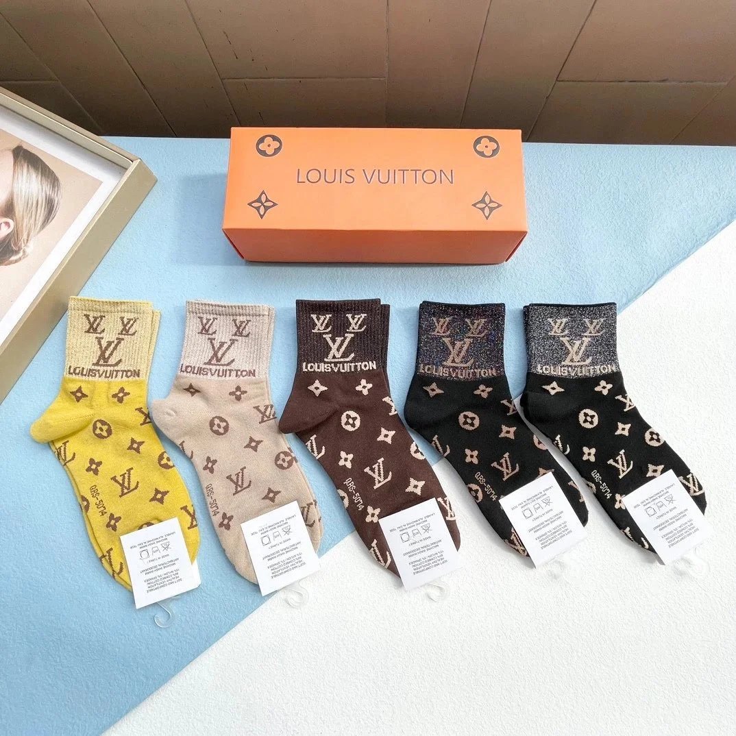Loewe Anagram Logo Crew Socks in Burgundy, Navy, White, Gray, Beige - 3