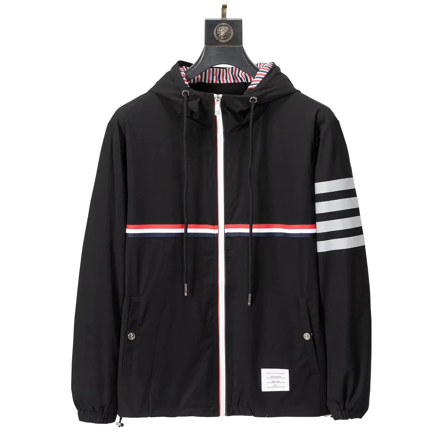 Thom Browne Windbreaker Gray with Four-Bar Stripe Jacket Outerwear - 2