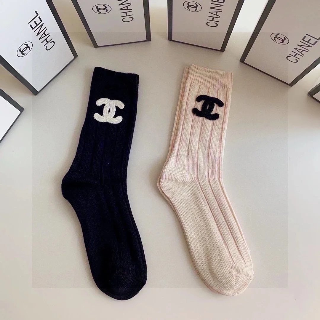 Chanel Logo Grid Ankle Socks in Navy and White - 7