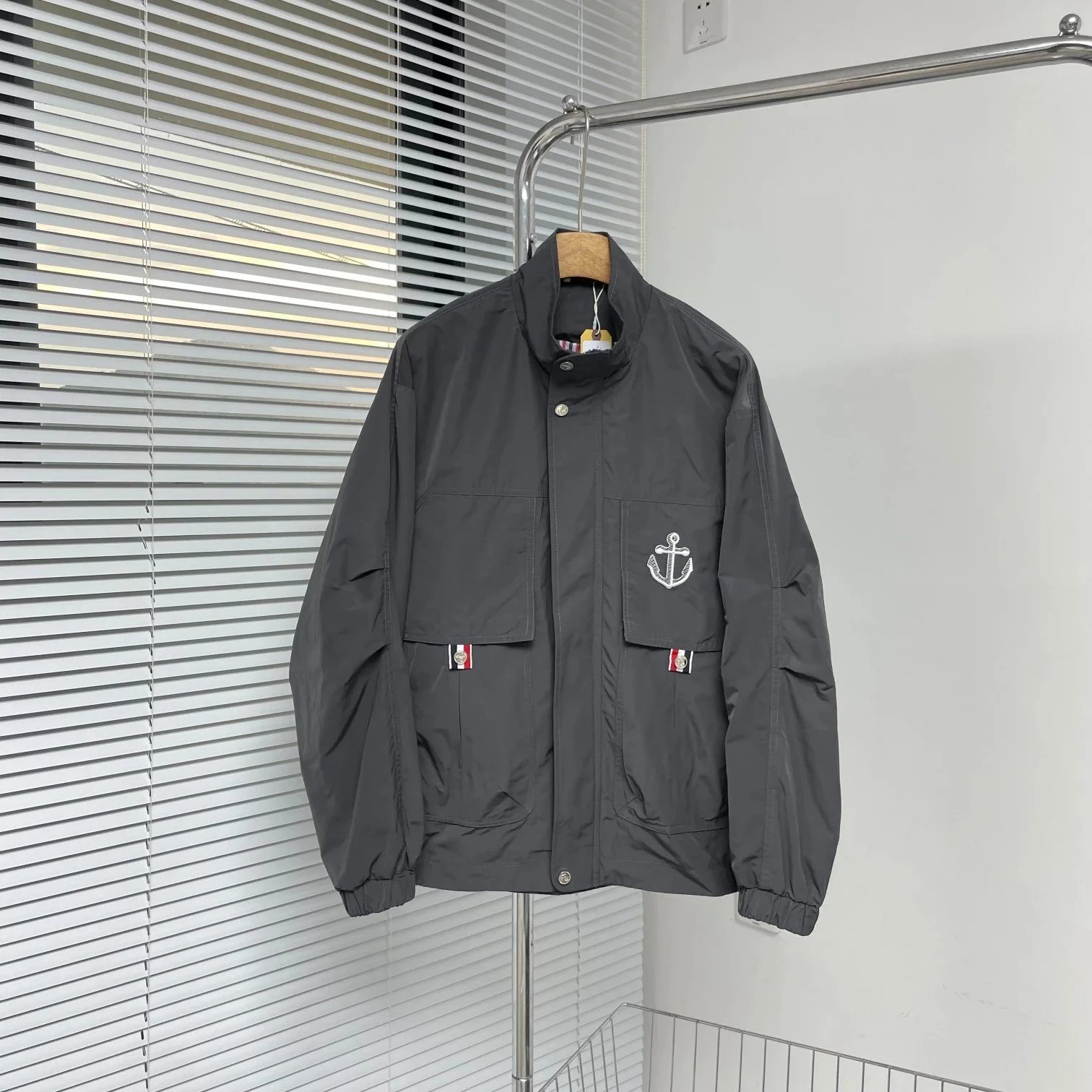 Thom Browne Windbreaker Gray with Four-Bar Stripe Jacket Outerwear - 7
