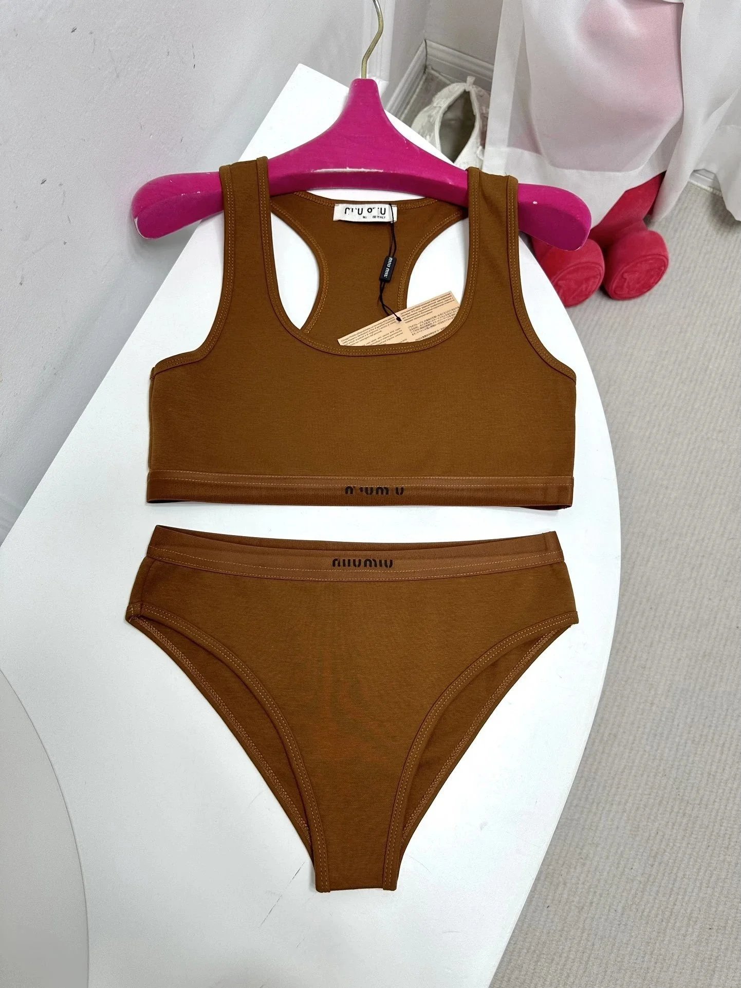 Prada Re-Nylon Triangle Logo Black Bikini Top and A-Line Skirt Set - 10