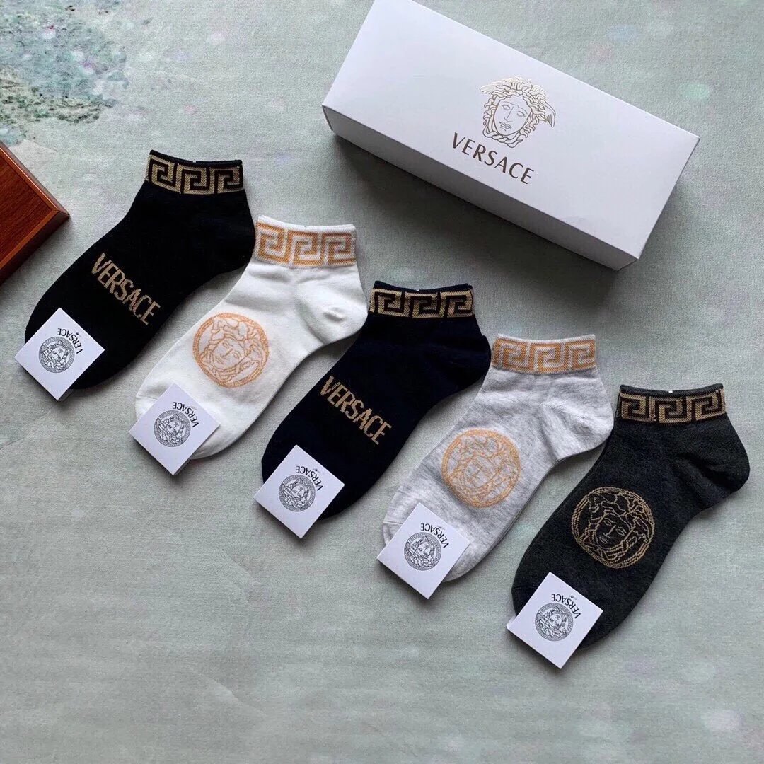 Versace Medusa Logo Ankle Socks in Gray, Heather Gray, Navy, White, and Black - 2