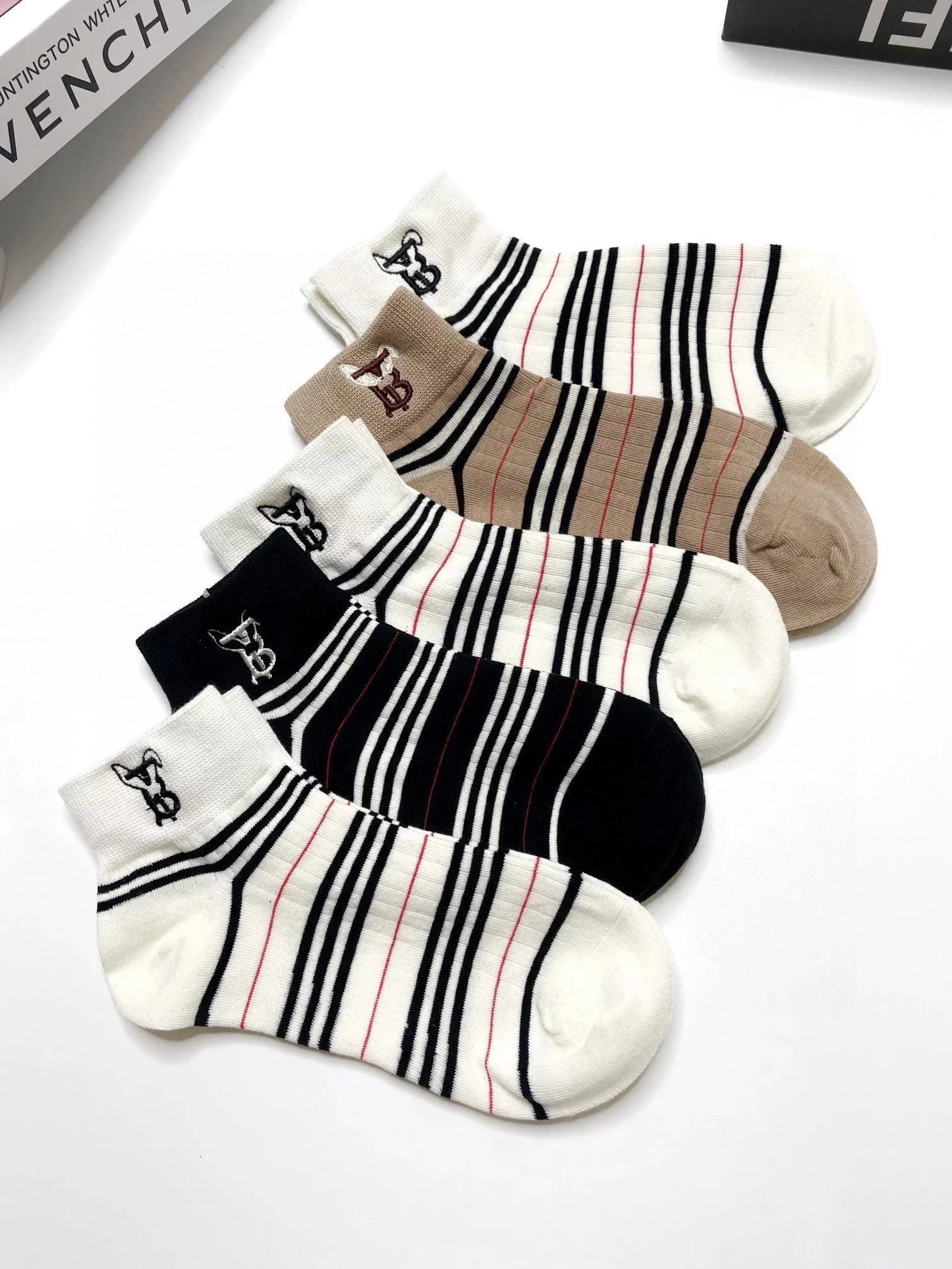 Burberry Icon Stripe Socks in White, Black, Gray, and Beige - 4