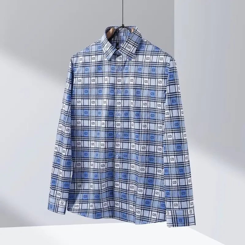 Design Grid-Print Long Sleeve Shirt Blue Multicolor