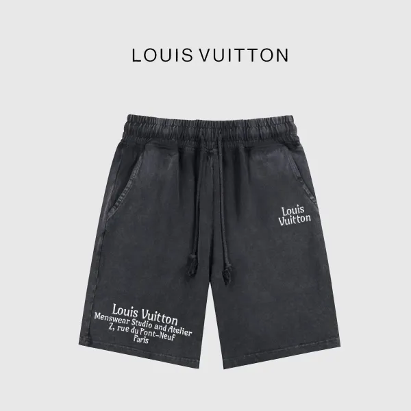 Design Vuitton Logo Print Washed Denim Shorts Gray Shorts - 5