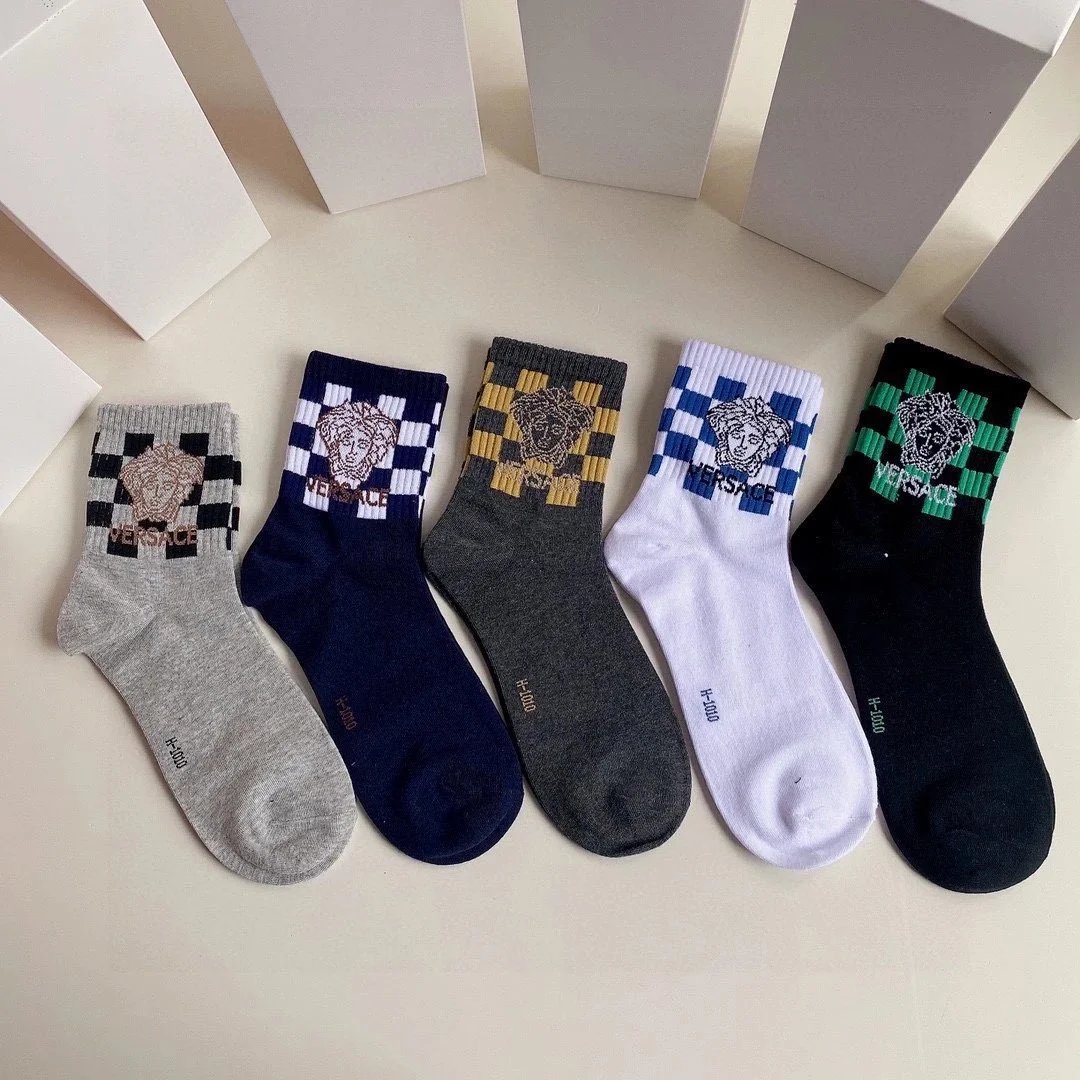 Versace Medusa Logo Ankle Socks in Gray, Heather Gray, Navy, White, and Black - 12
