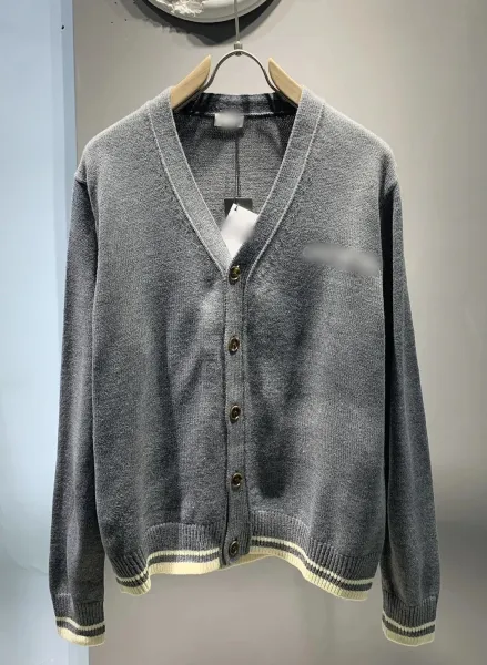 Design Gray V-Neck Cardigan with Contrast Trim Outerwear.cardigan - 1