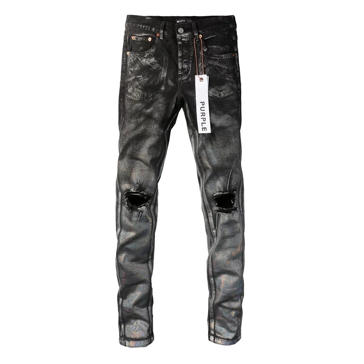 Design Distressed Yellow-Panel Jeans Dark Wash - 3
