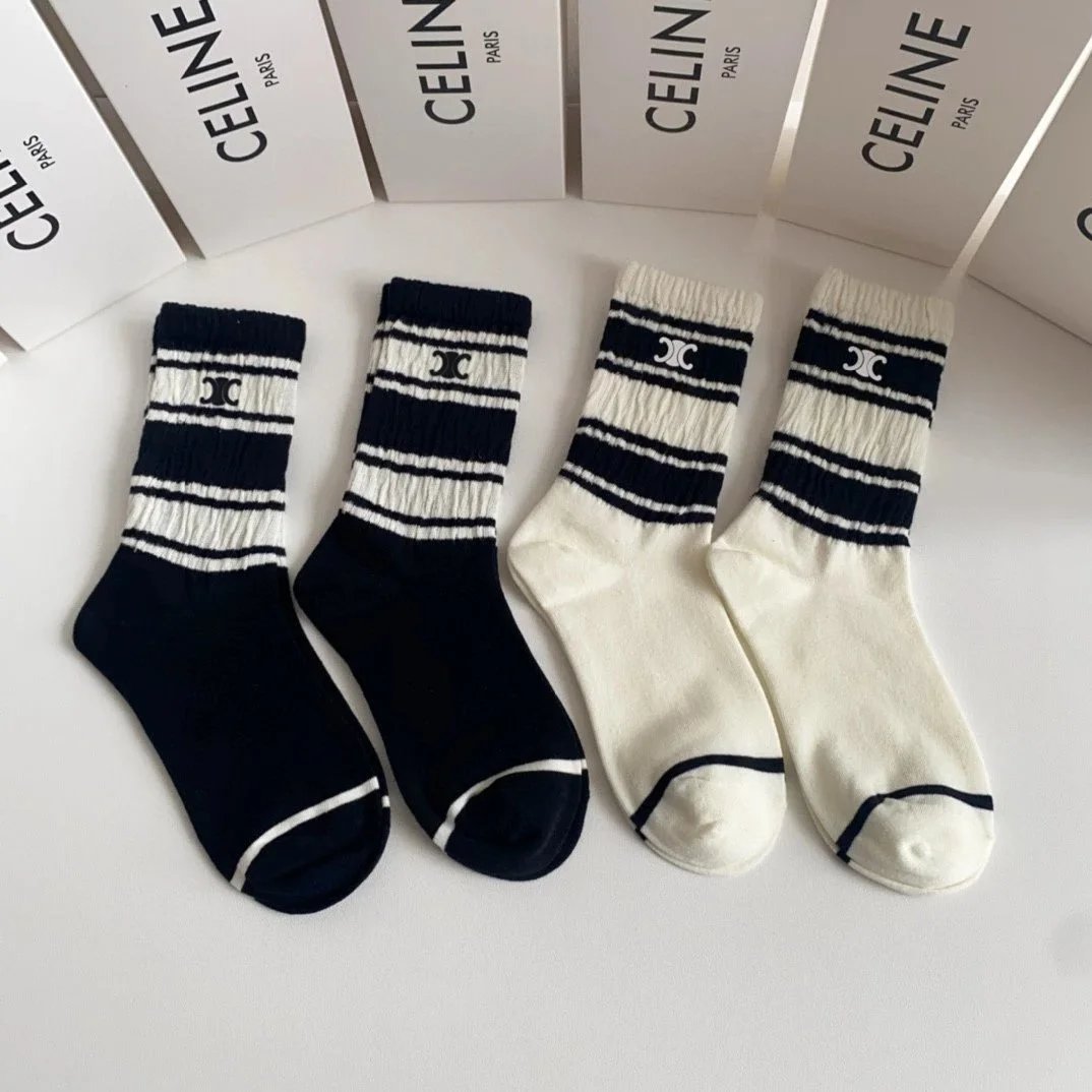 Celine Céline Paris Logo Print Socks Black and White Socks - 7