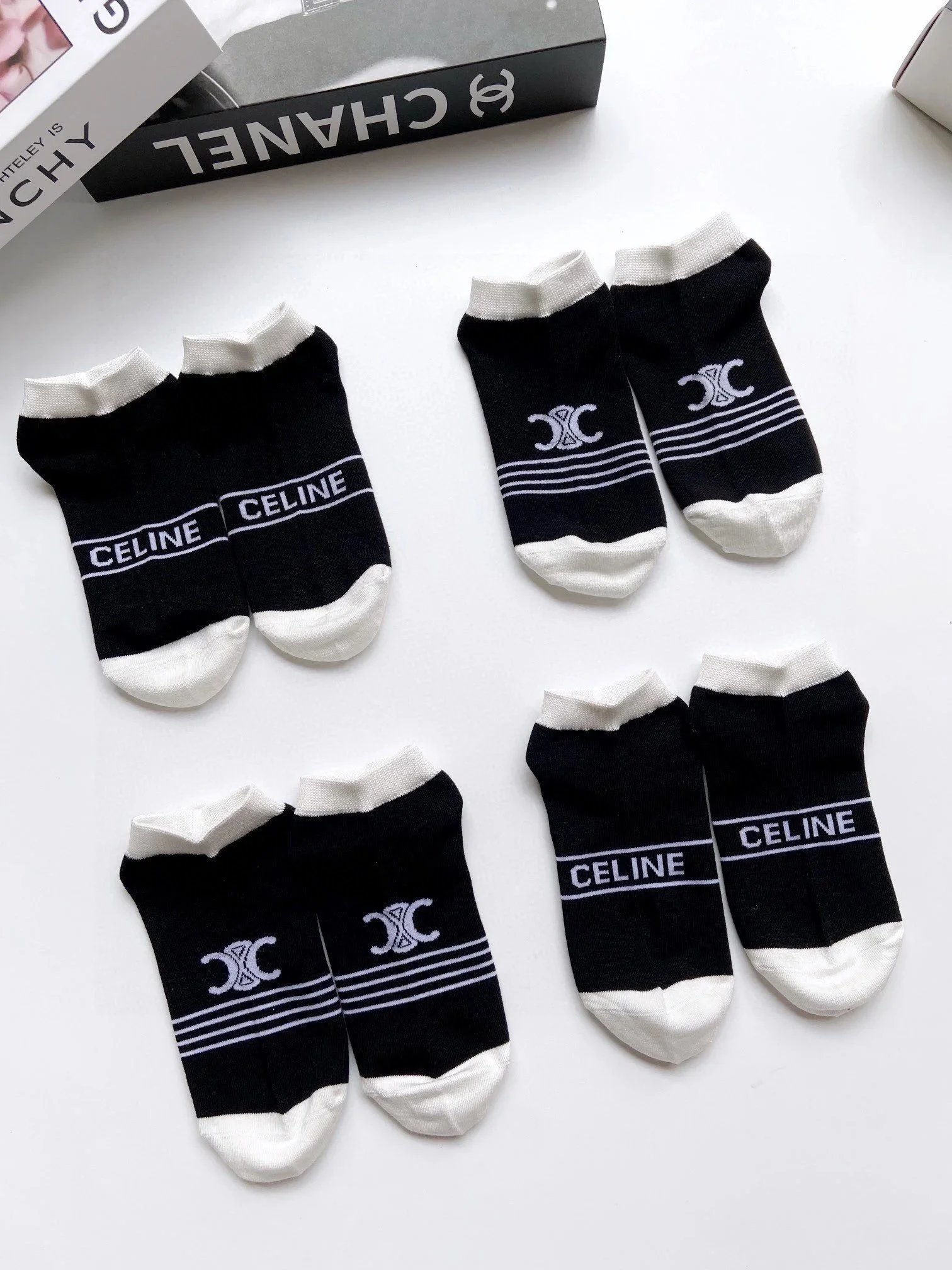 Celine Céline Paris Logo Print Socks Black and White Socks - 12